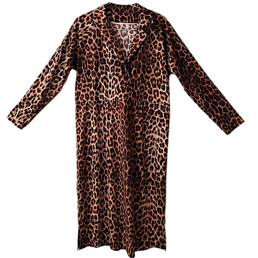 Vintage Leopard Print Dress 41" Bust Polyester Stretch Fabric Handmade